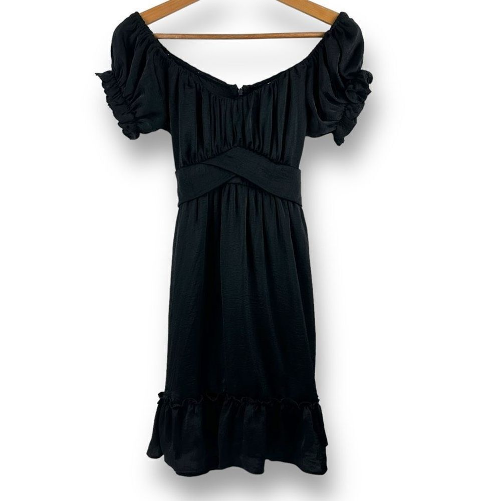 2Bella Boutique Women's Size‎ L Black Mini Dress Ruffled Sleeve Bow Back